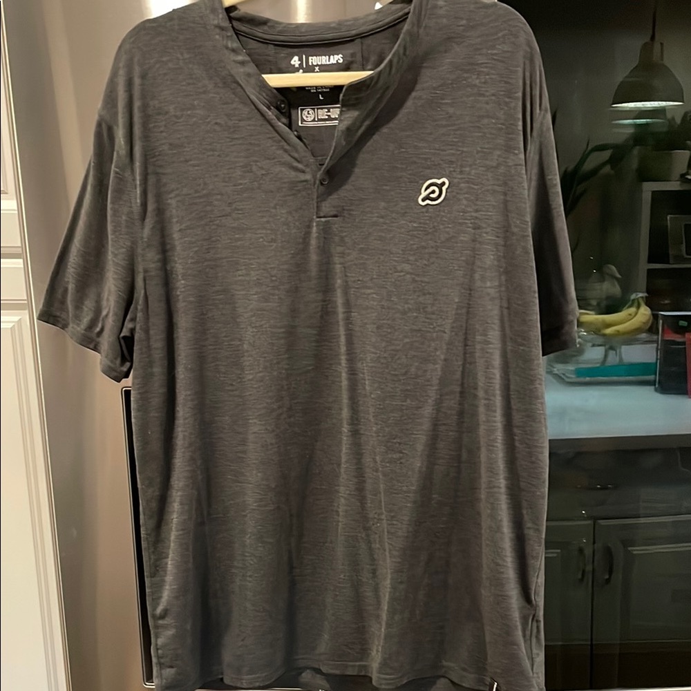 Dark Gray Short Sleeve V-Neck T-Shirt with Relaxed Fit and Logo